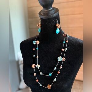Chico's Blue and Orange Layered Necklace